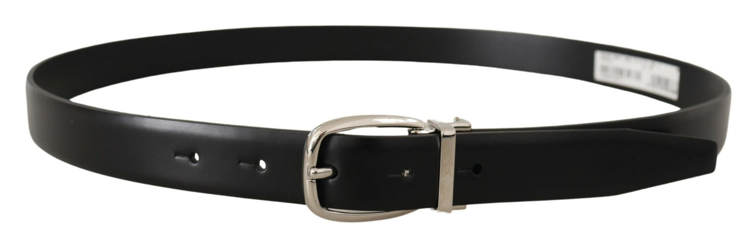 Elegant Black Leather Belt with Metal Buckle