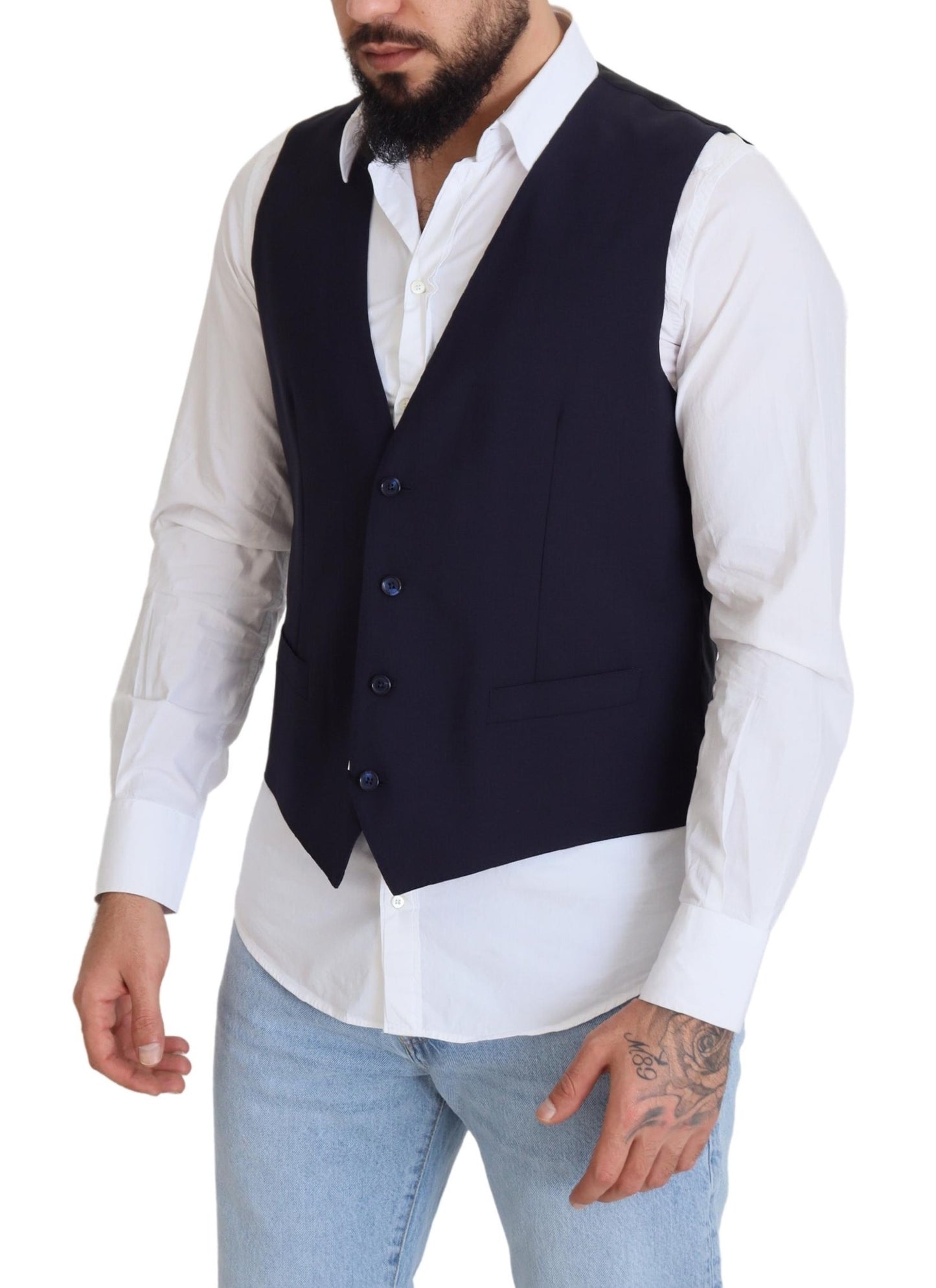 Dark Blue Wool Stretch Waistcoat Formal Vest