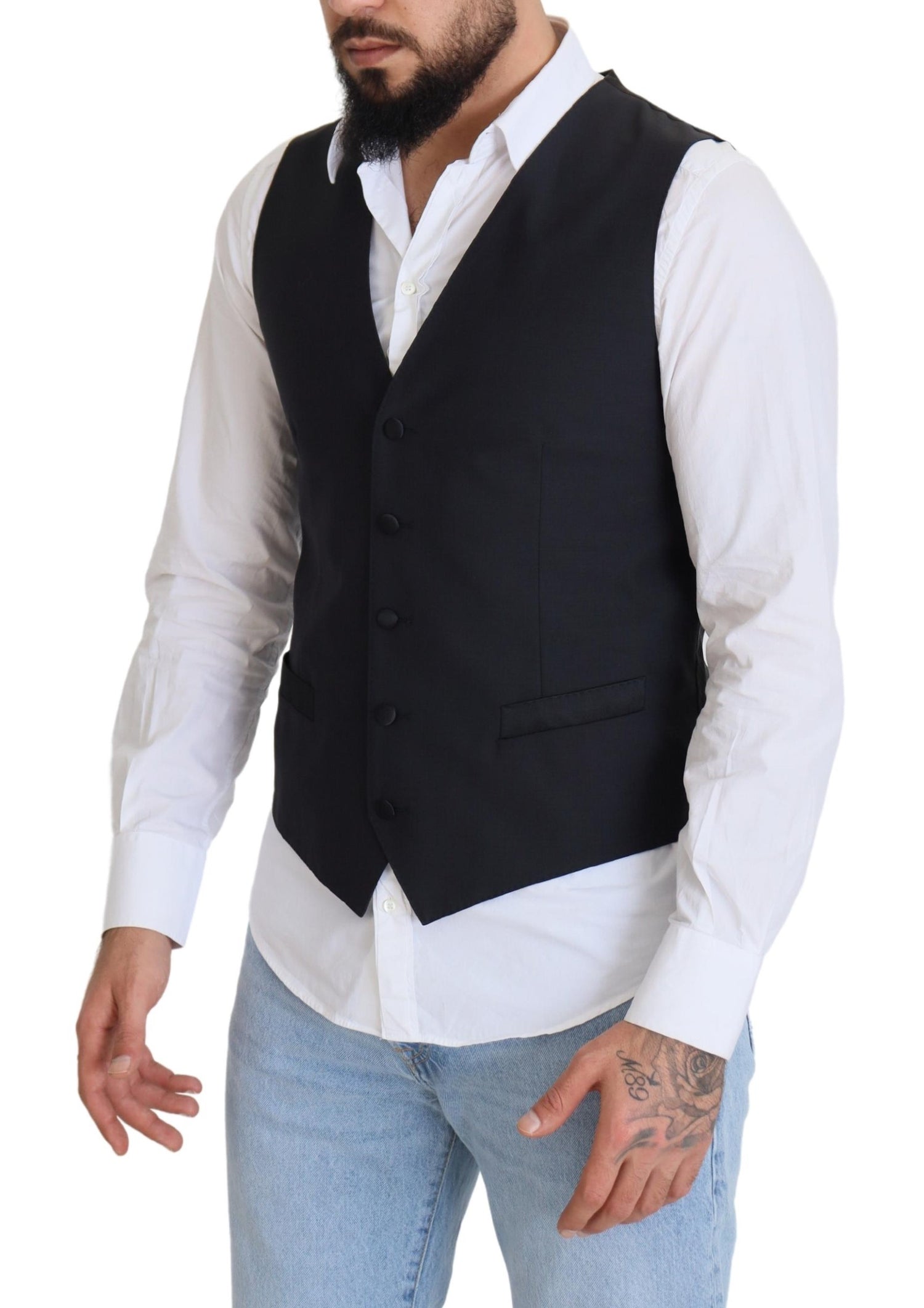 Black Wool Stretch Waistcoat Formal Vest