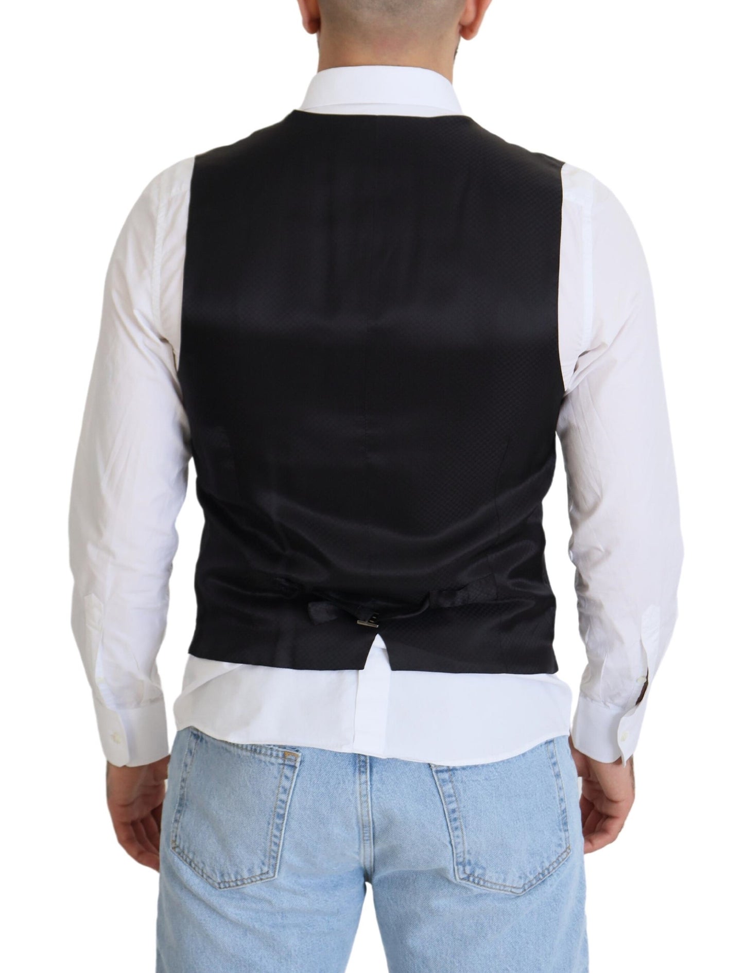 Black Wool Stretch Waistcoat Formal Vest