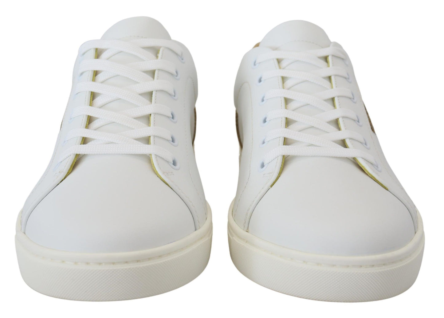 White Gold Leather Low Top Sneakers Shoes