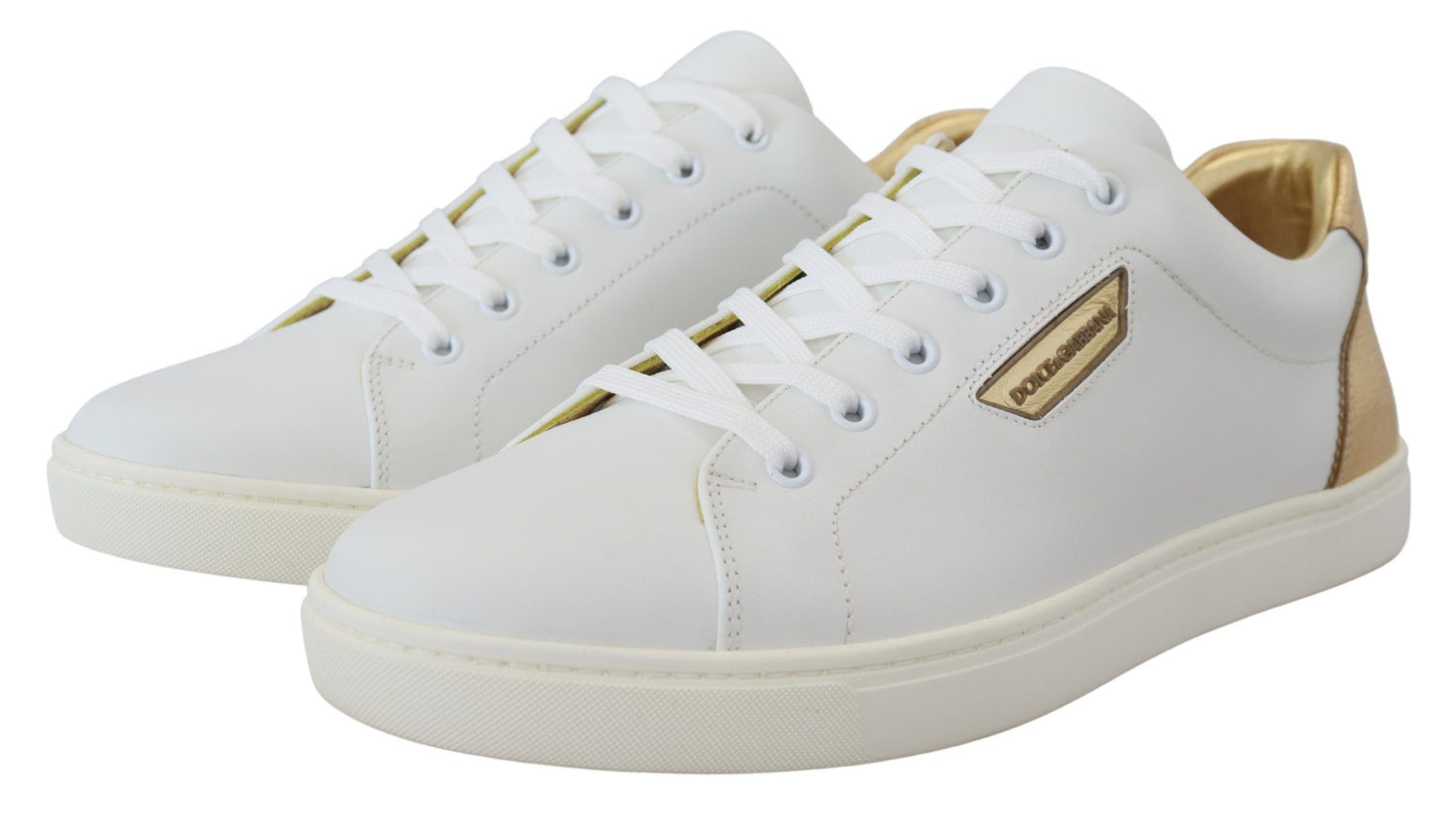 White Gold Leather Low Top Sneakers Shoes