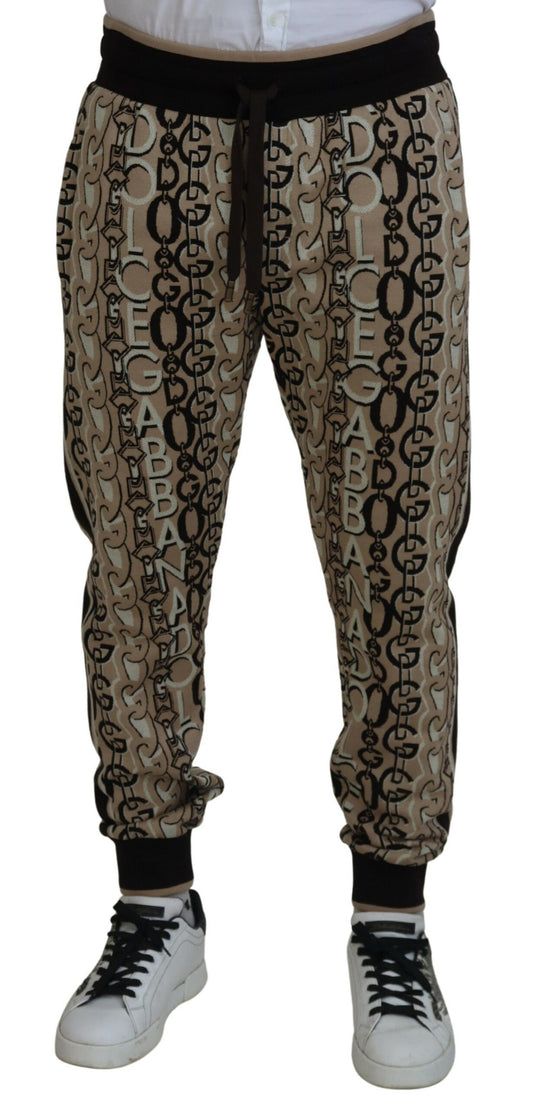 Beige Logo Print Cotton Jogger Pants