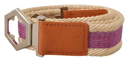 Multicolor Leather Silver Hexagon Logo Buckle Belt