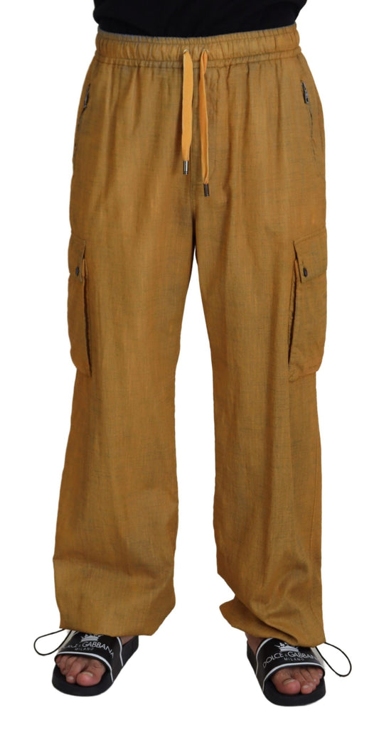 Brown Linen Drawstring Cargo Pants