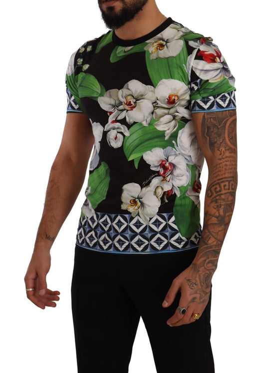 Black Floral Print Crewneck T-shirt