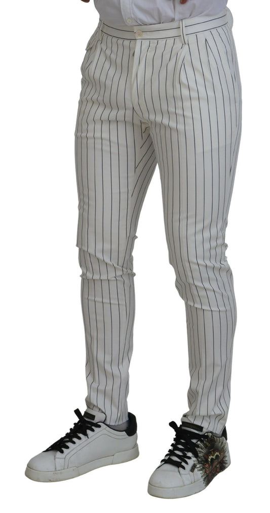 White Stripes Cotton Skinny Chino Pants