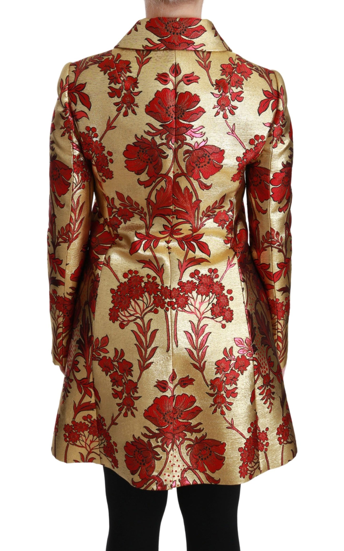 Elegant Gold Floral Brocade Trench Coat