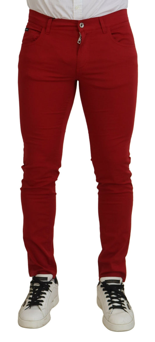 Red Skinny Cotton Stretch Denim Jeans