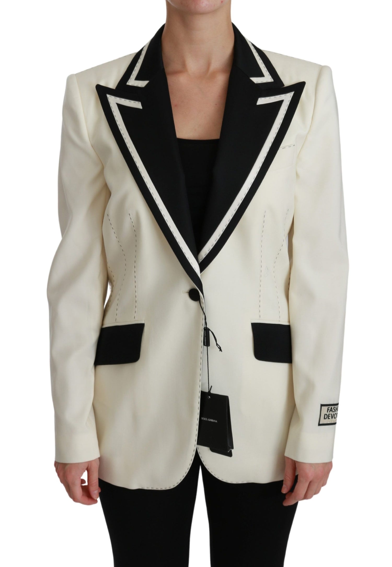 Elegant Cream & Black Detailed Blazer