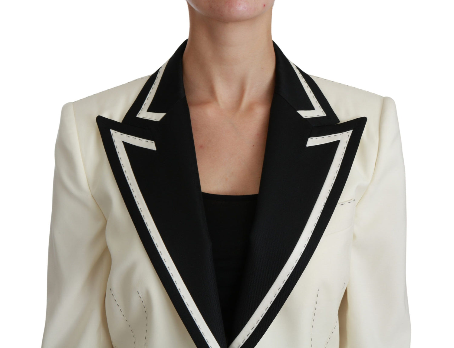 Elegant Cream & Black Detailed Blazer