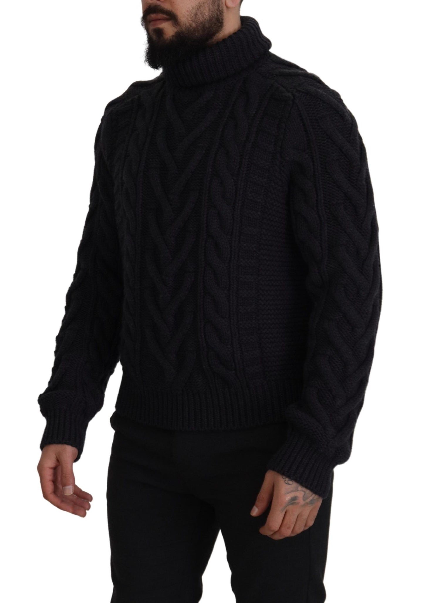 Elegant Black Wool-Cashmere Pullover Sweater