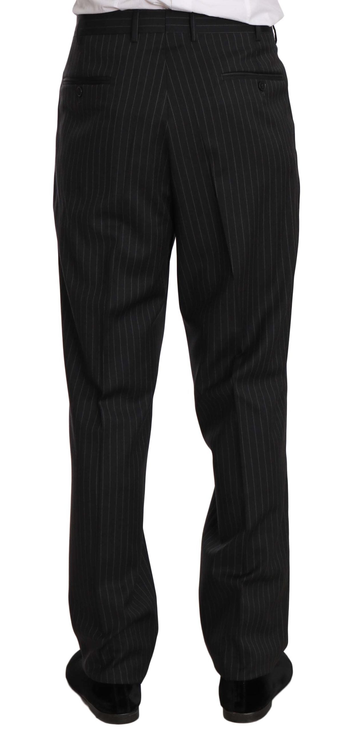 Elegant Black Striped Wool Suit