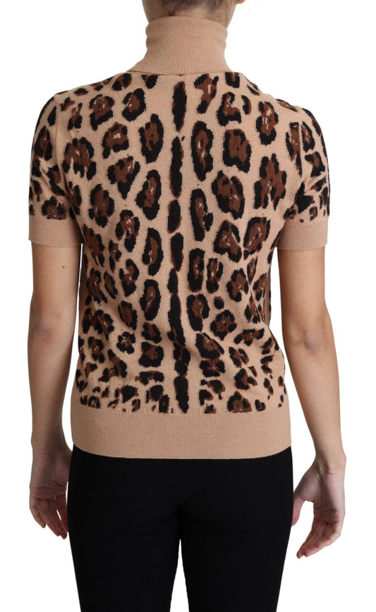 Elegant Leopard Print Wool Turtleneck Top