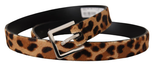 Elegant Leopard Print Calf Leather Belt