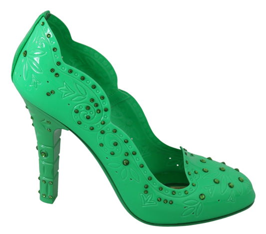 Enchanting Crystal Cinderella Pumps in Lush Green