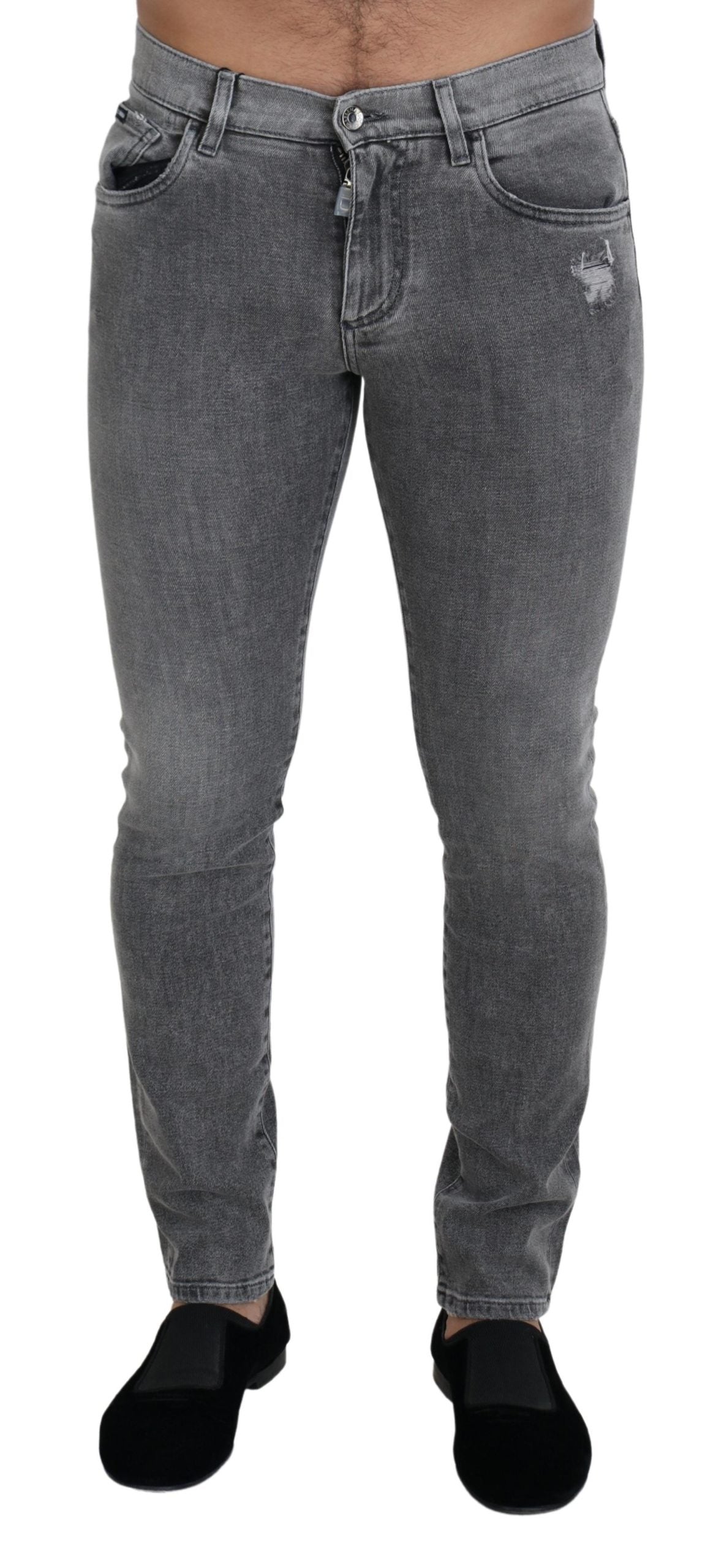 Grey Washed Cotton Skinny Denim Jeans