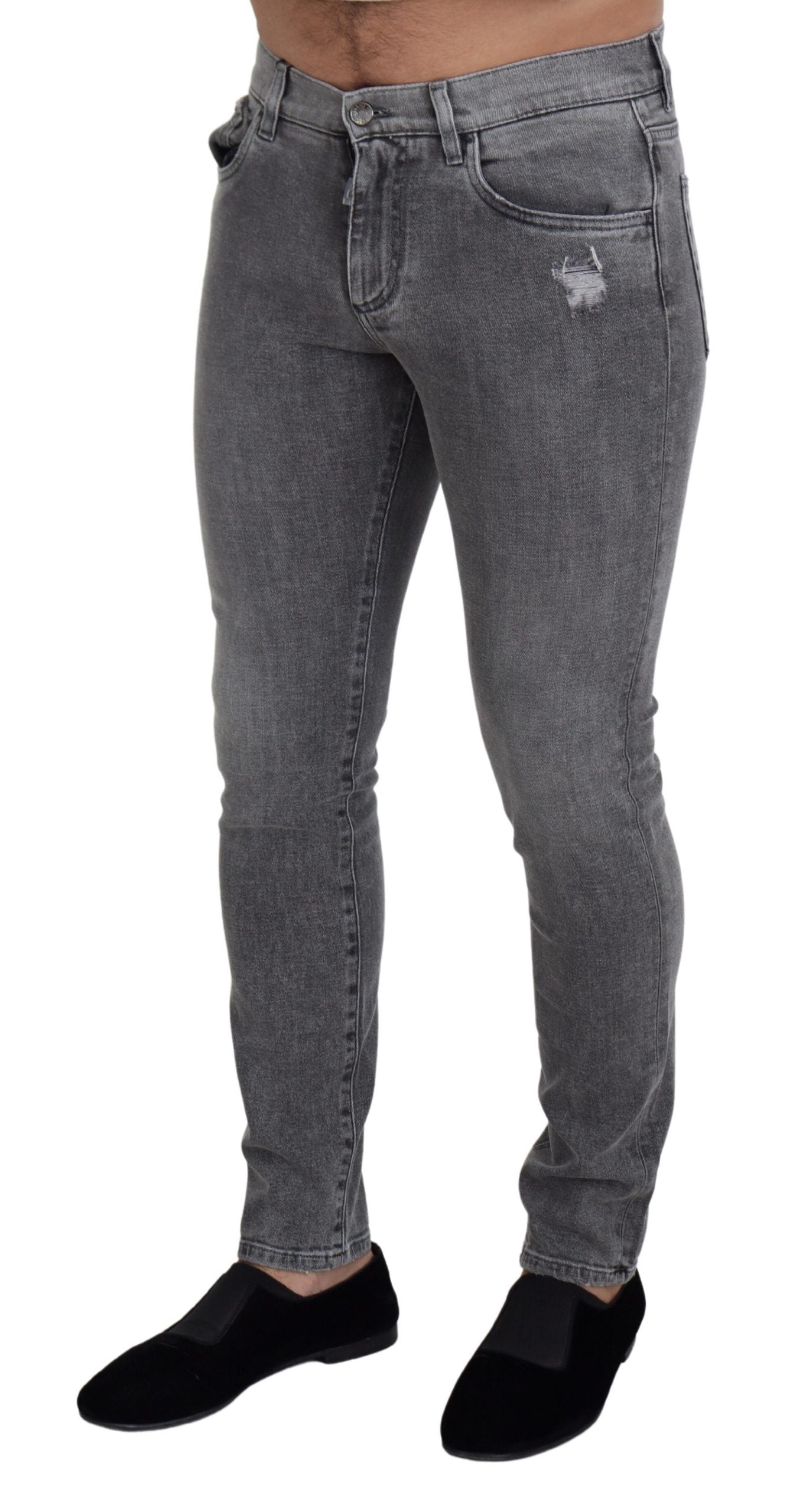 Grey Washed Cotton Skinny Denim Jeans