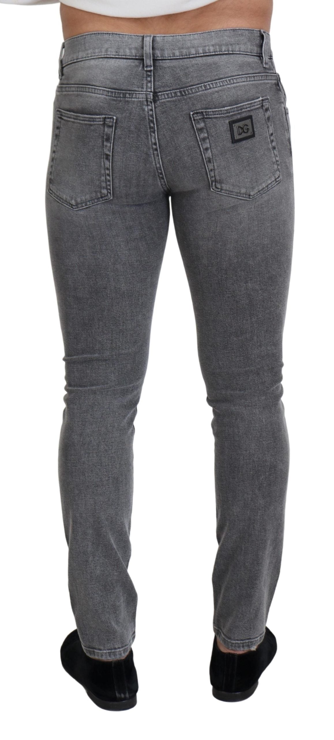 Grey Washed Cotton Skinny Denim Jeans