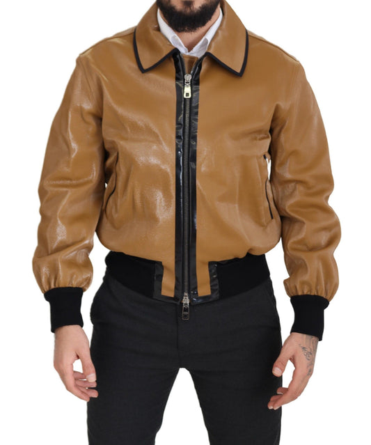 Elegant Dark Camel Zip Blouson Jacket