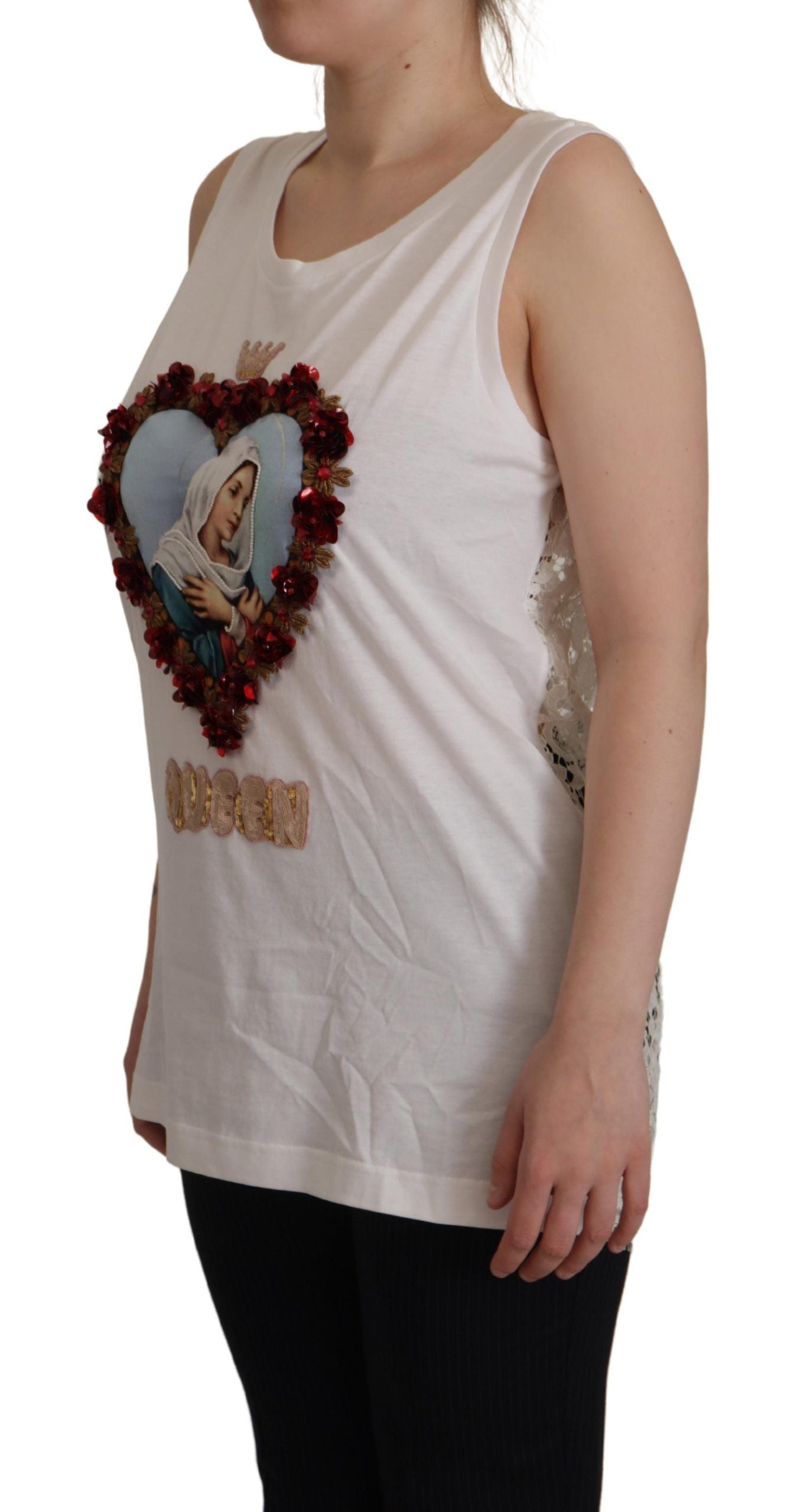 Elegant White Embellished Sleeveless Tee