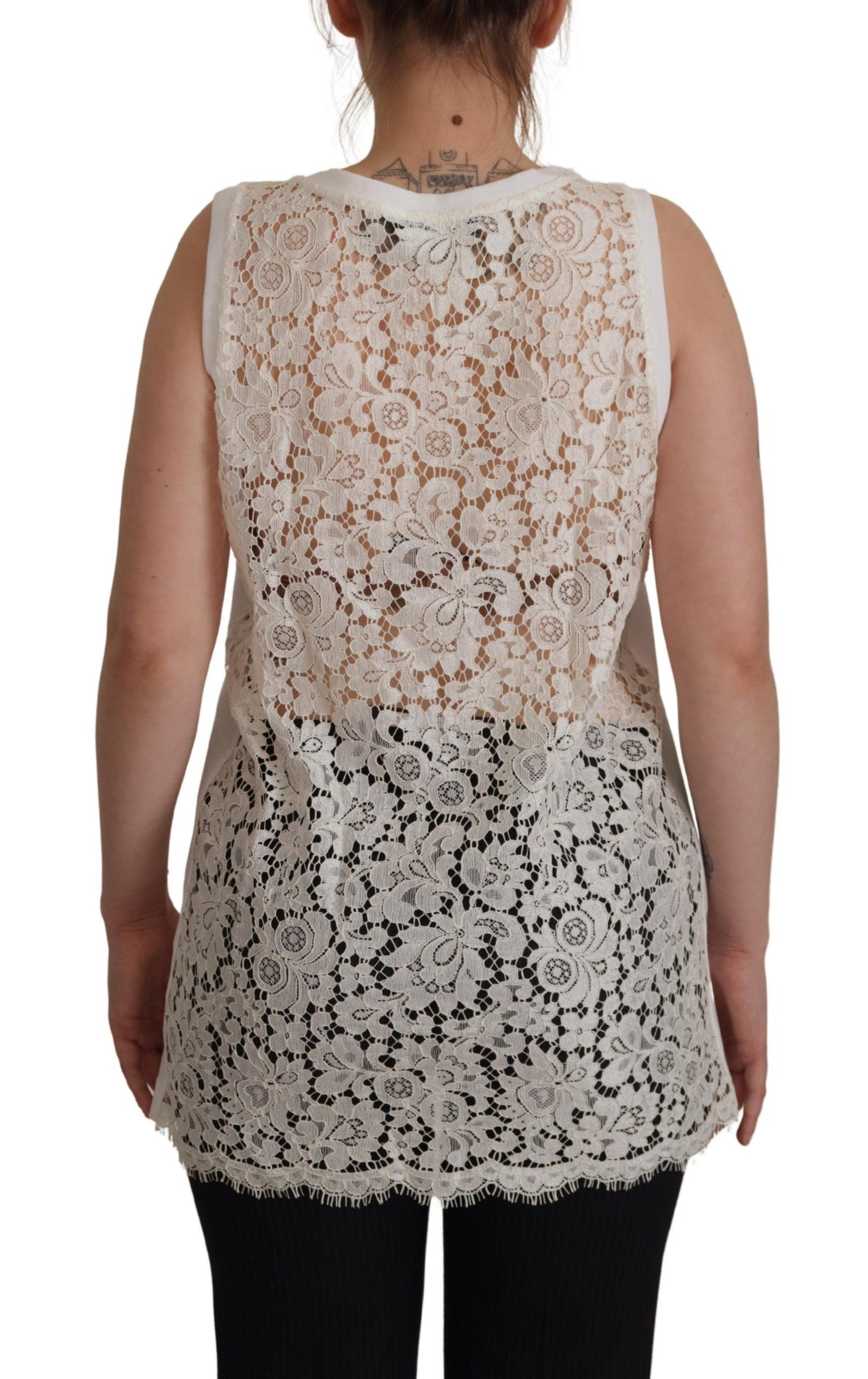 Elegant White Embellished Sleeveless Tee