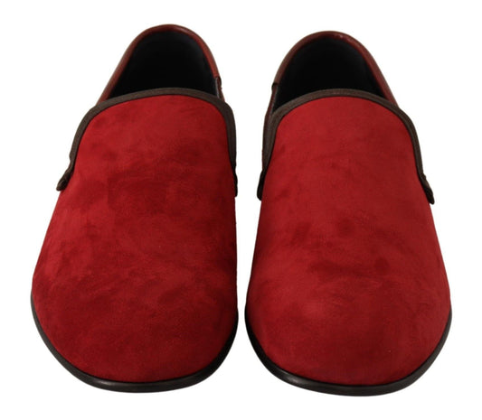 Red Suede Leather Slip On Loafers Men's Shoes