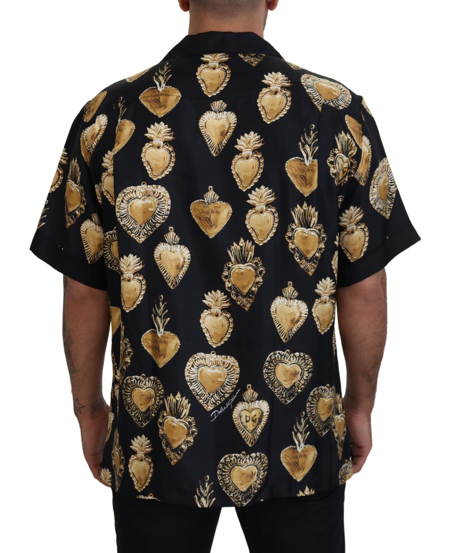 Elegant Silk Pajama Look Shirt with Gold Hearts