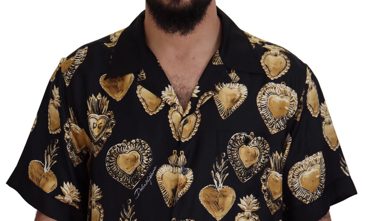 Elegant Silk Pajama Look Shirt with Gold Hearts