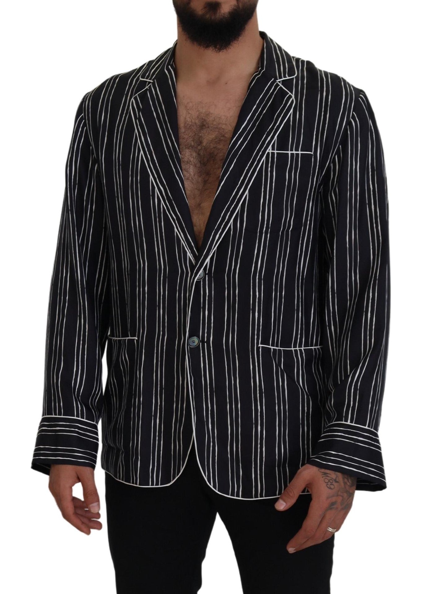 Blue Striped Silk Pajama Shirt Jacket