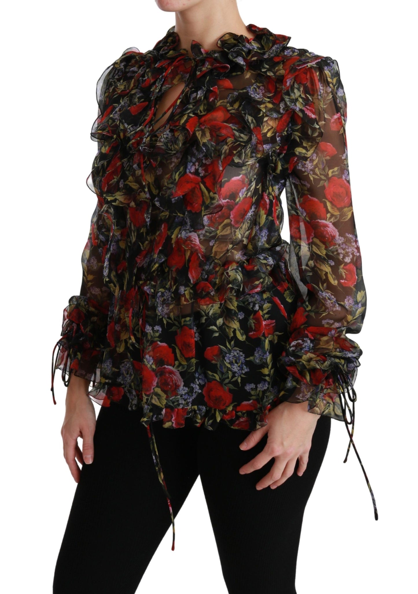 Elegant Floral Silk Long Sleeve Blouse