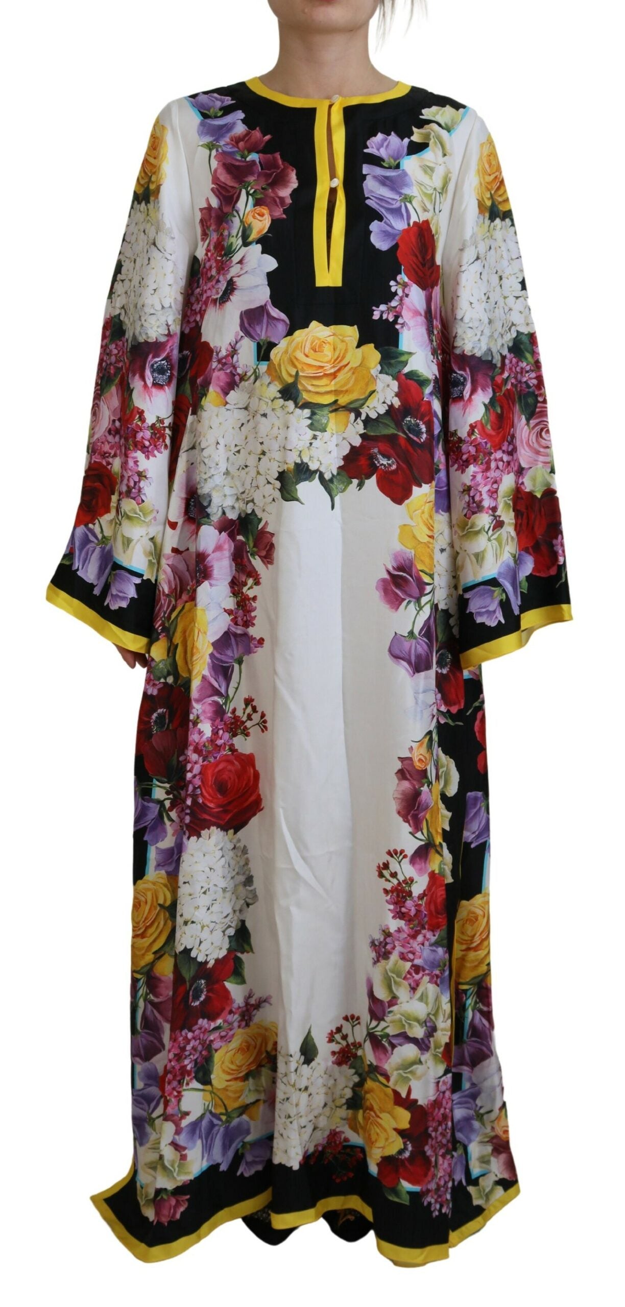 Multicolor Ortensia Silk Long Kaftan Dress