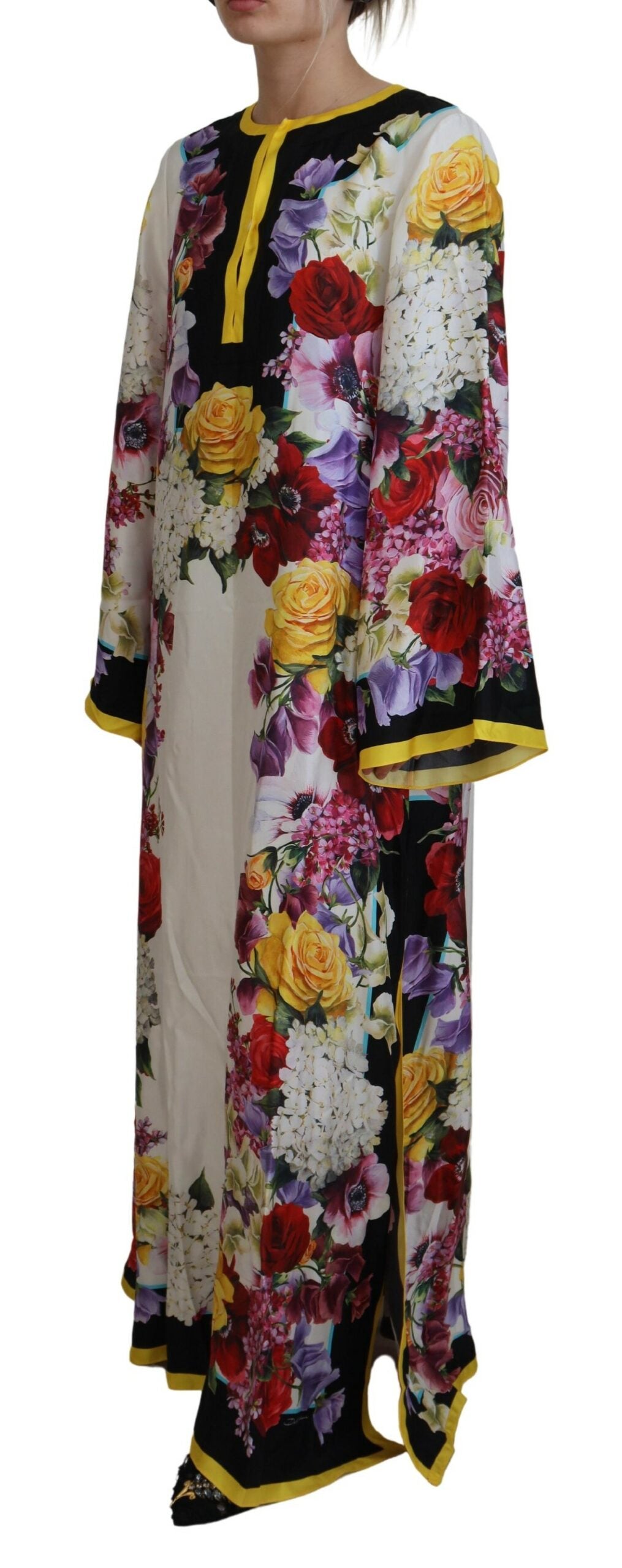 Multicolor Ortensia Silk Long Kaftan Dress