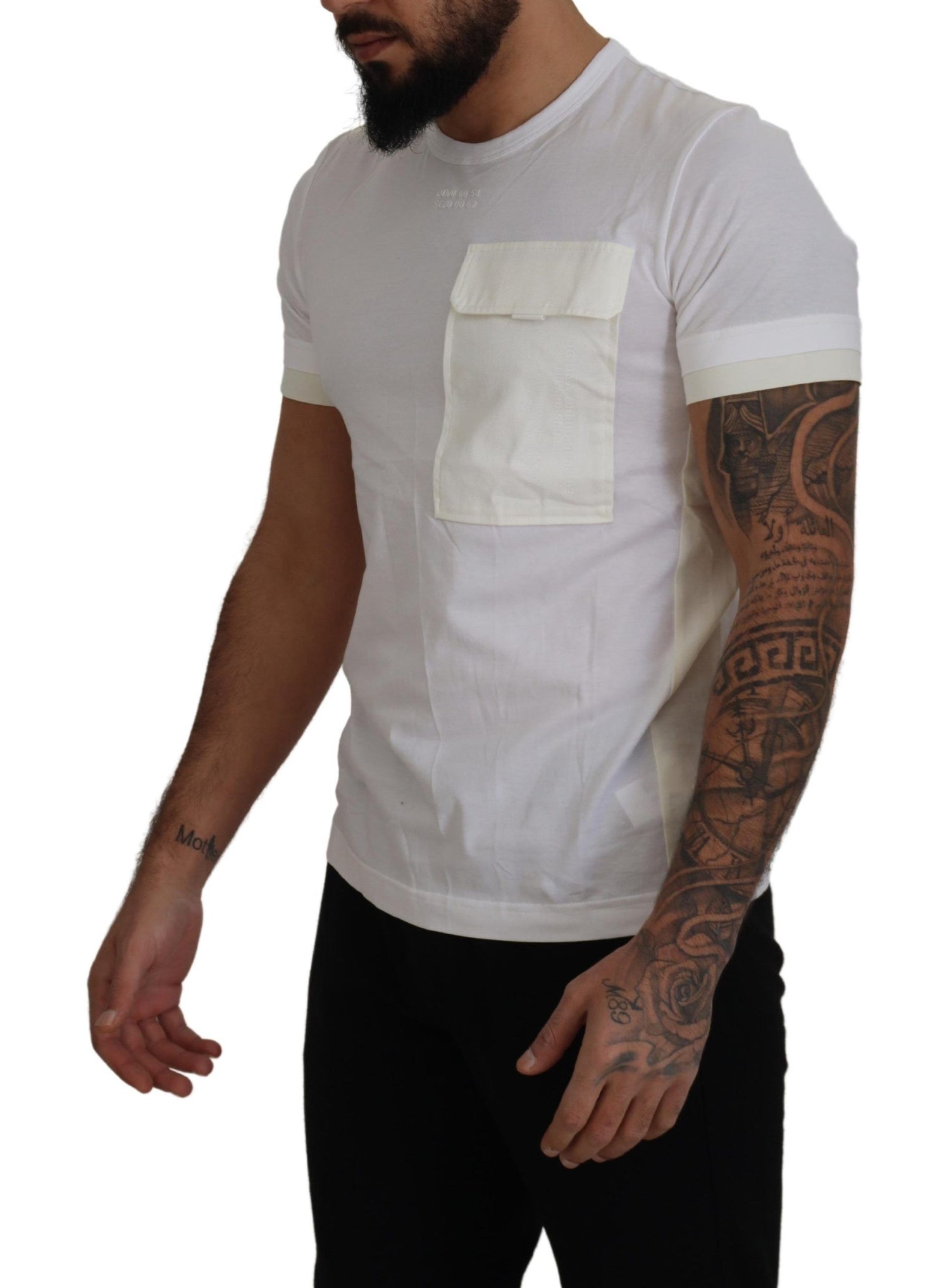 Elegant White Cotton Tee with DG Chest Pocket