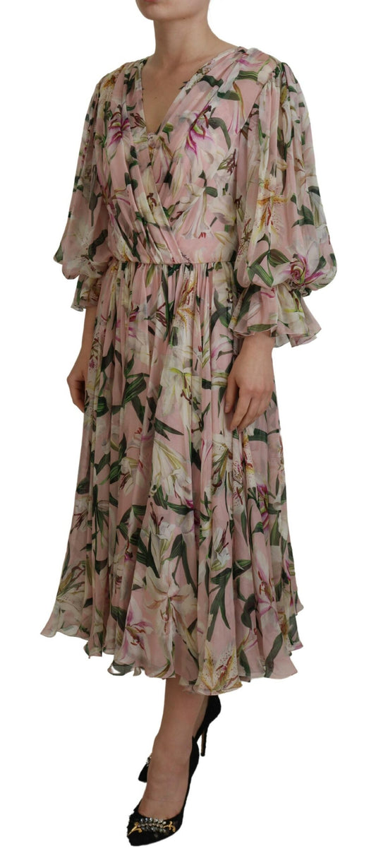 Floral Silk Maxi Dress with Back Zipper