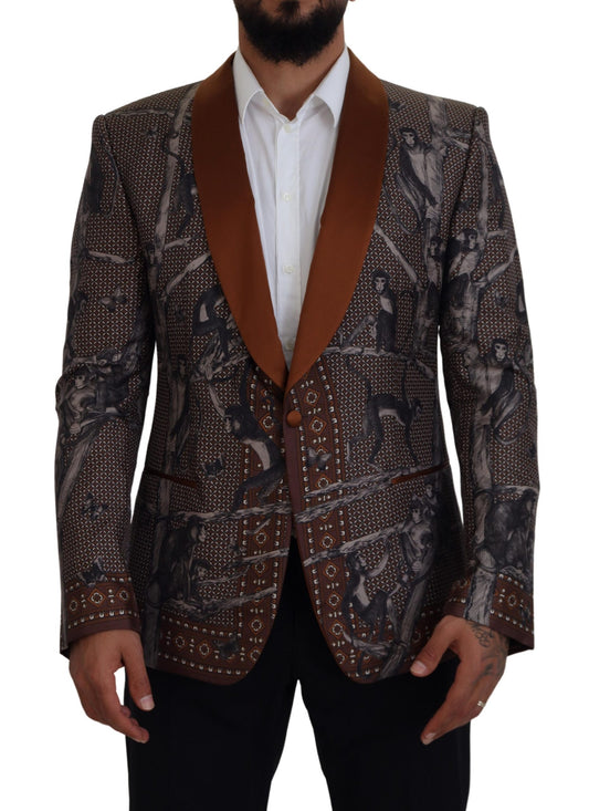 Bronze Monkey Print Silk Slim Jacket Blazer