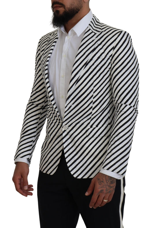 White Black Striped Slim Fit Jacket Blazer