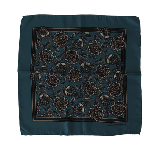 Blue Floral Silk Square Handkerchief Scarf