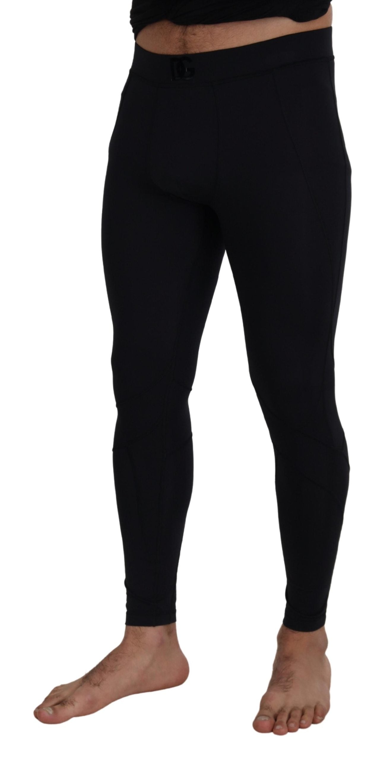 Black Nylon Slim Fit Stretch Pants