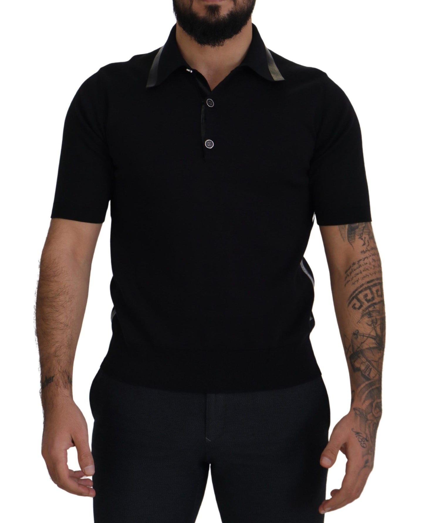 Black Cotton Silk Polo Shortsleeve T-shirt