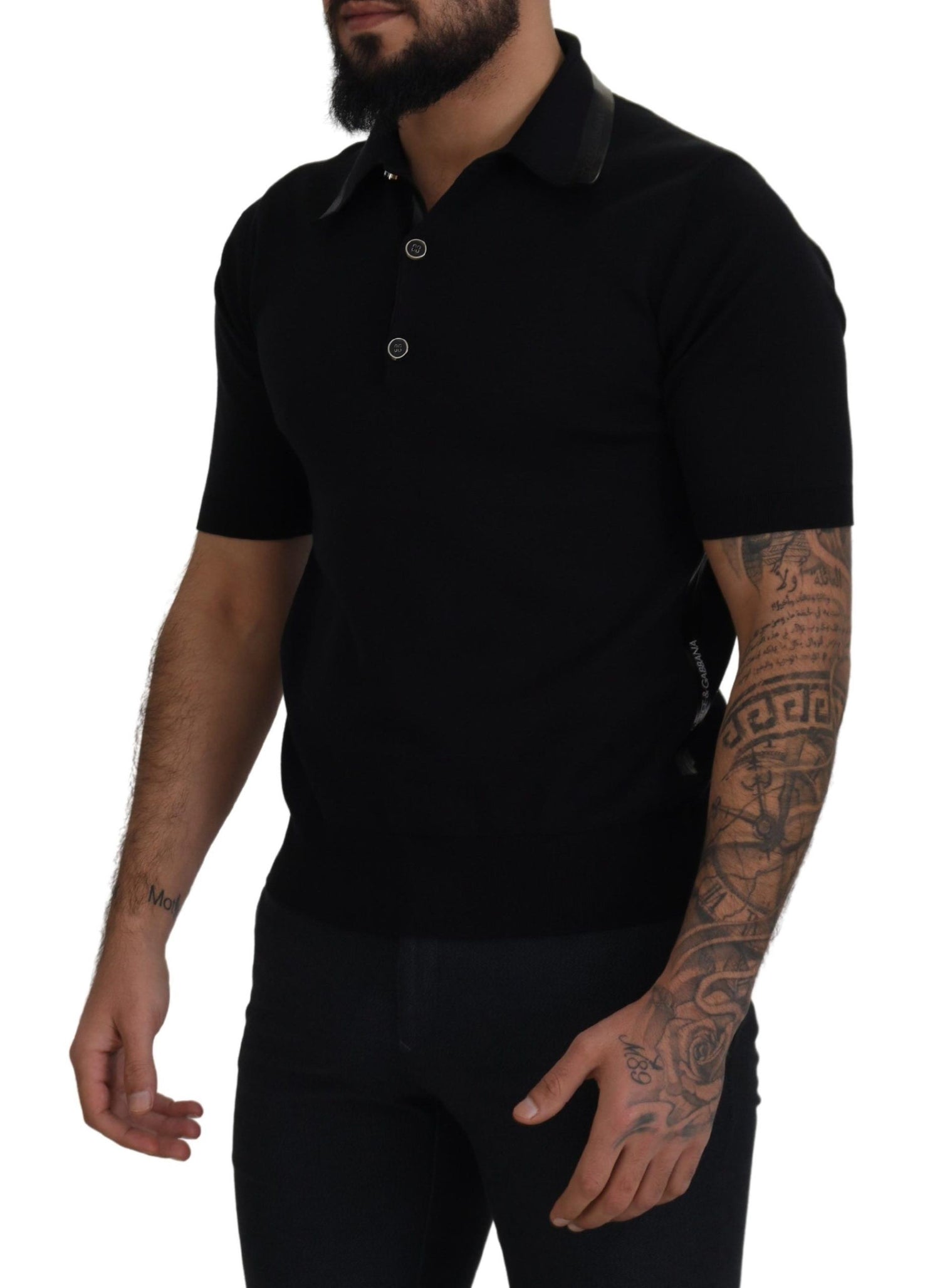 Black Cotton Silk Polo Shortsleeve T-shirt