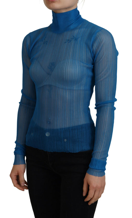 Elegant Blue Mesh Blouse Top