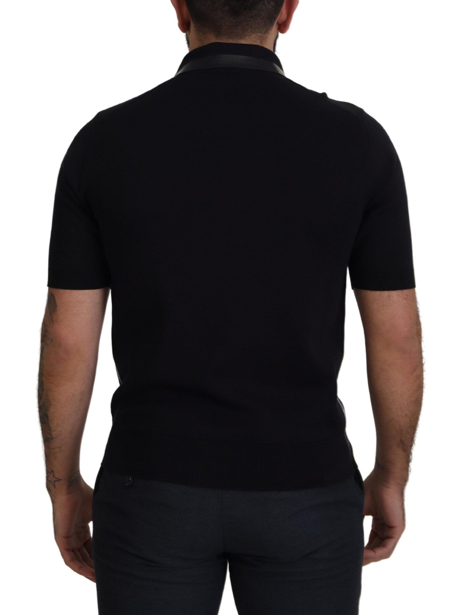 Black Cotton Silk Polo Shortsleeve T-shirt