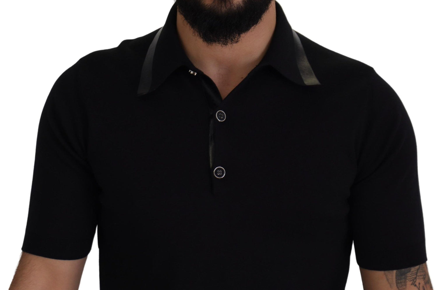 Black Cotton Silk Polo Shortsleeve T-shirt