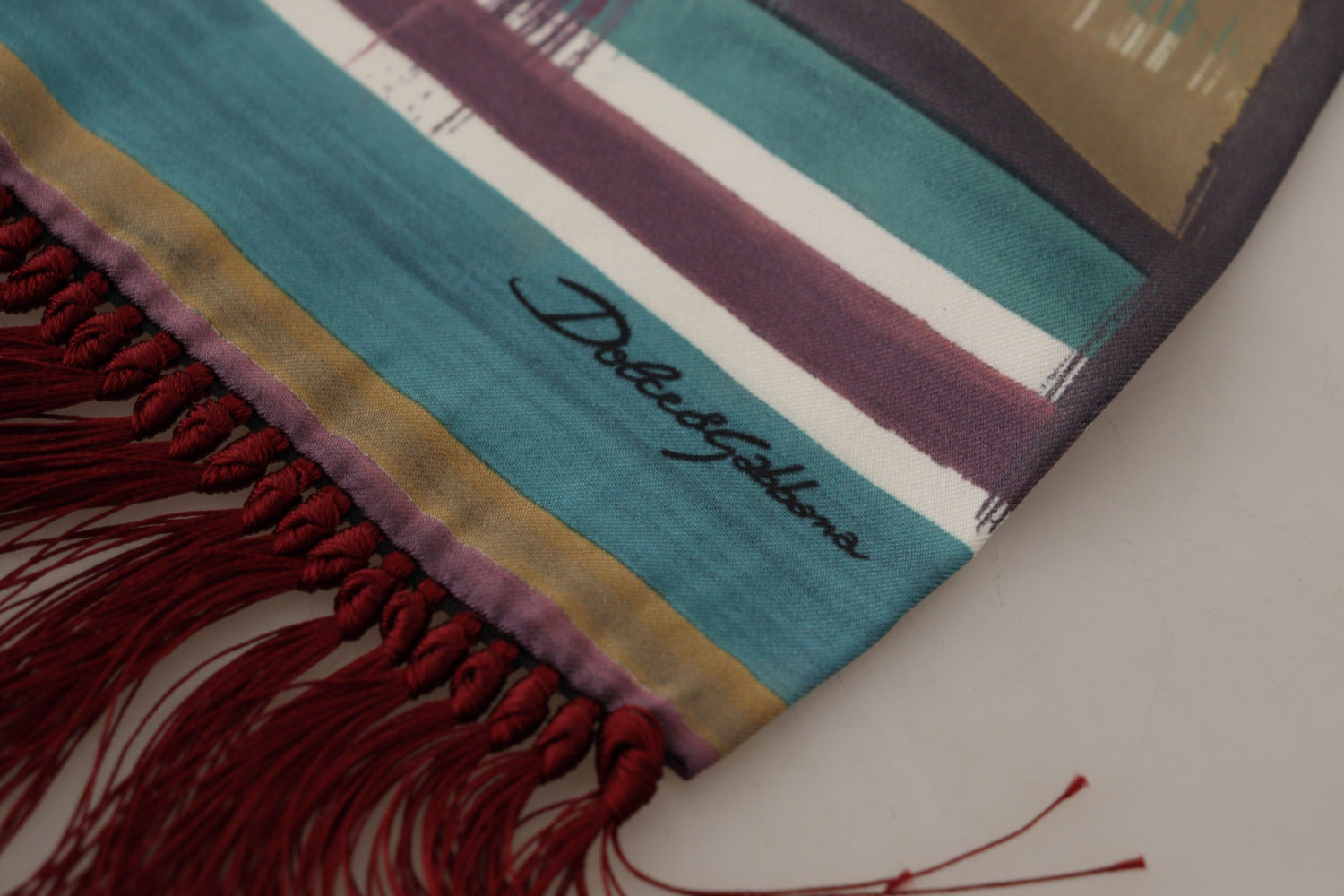 Multicolor Striped Shwal Fringes Wrap Silk Scarf