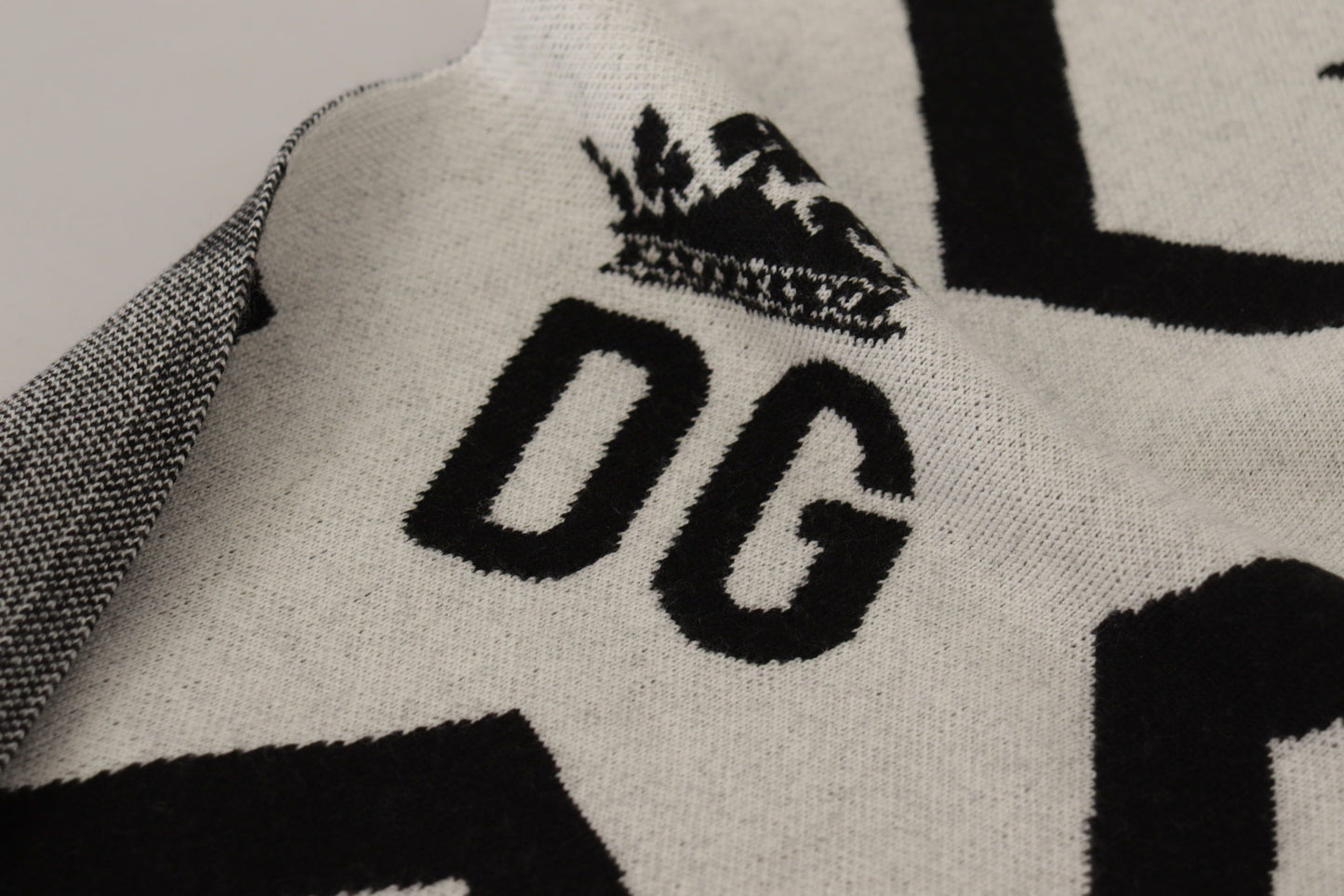 White Black DG Logo Star Printed Wool Fringe Scarf