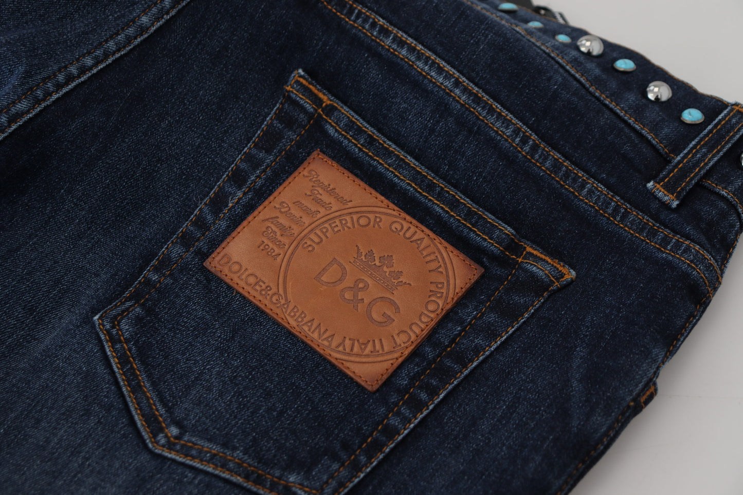 Blue Cotton Studded Low Waist Denim Jeans