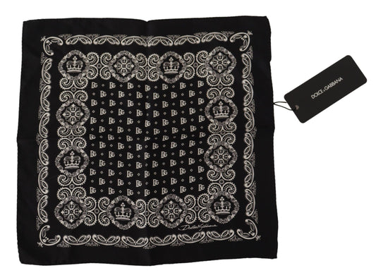 Black Silk DG Logo Crown Square Handkerchief Scarf