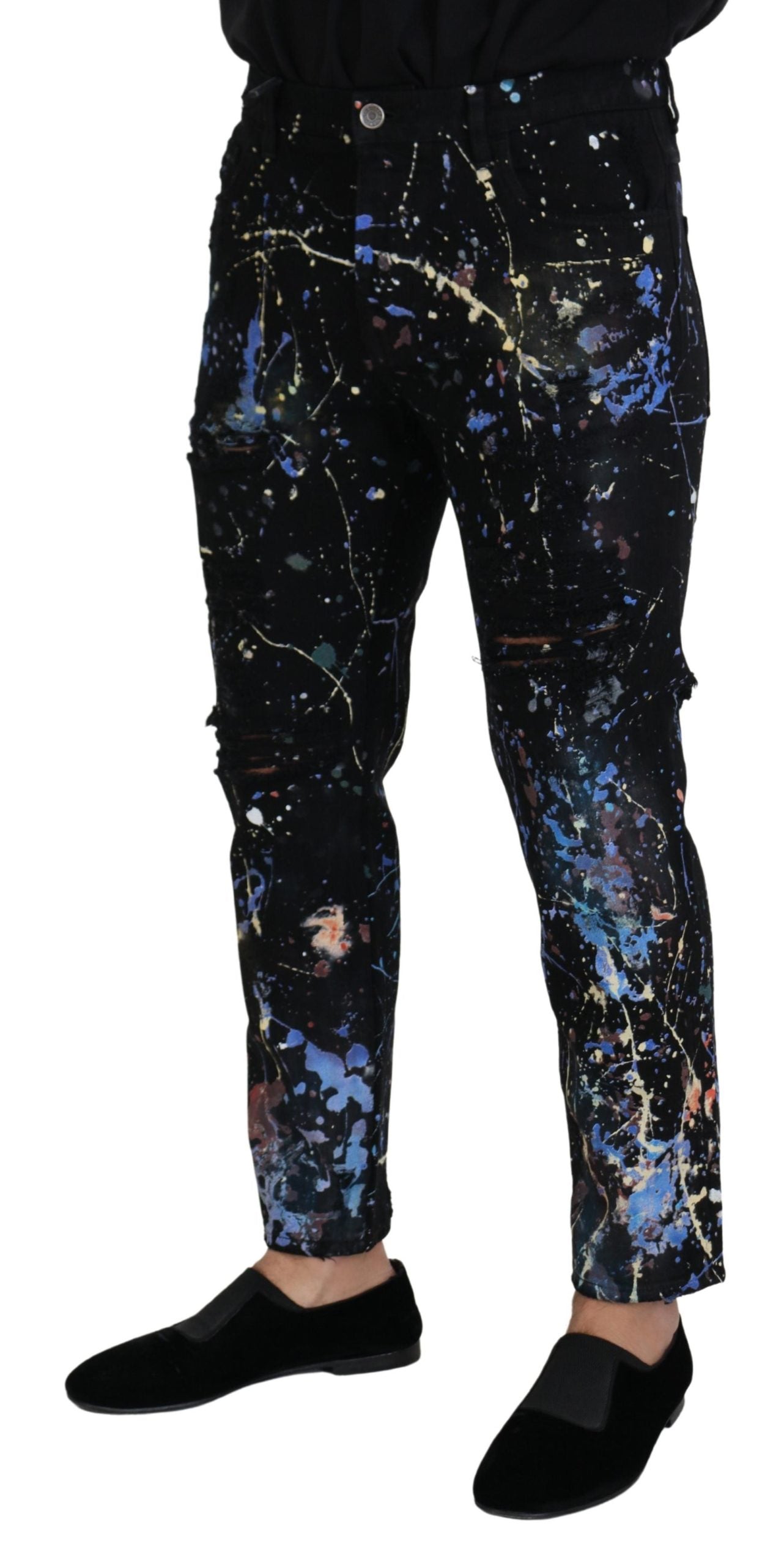 Exquisite Color Splash Print Denim Pants