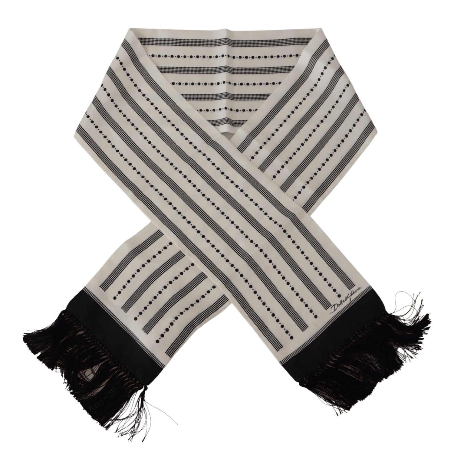 Black White Silk Polka Dot Print Shawl Fringe Scarf